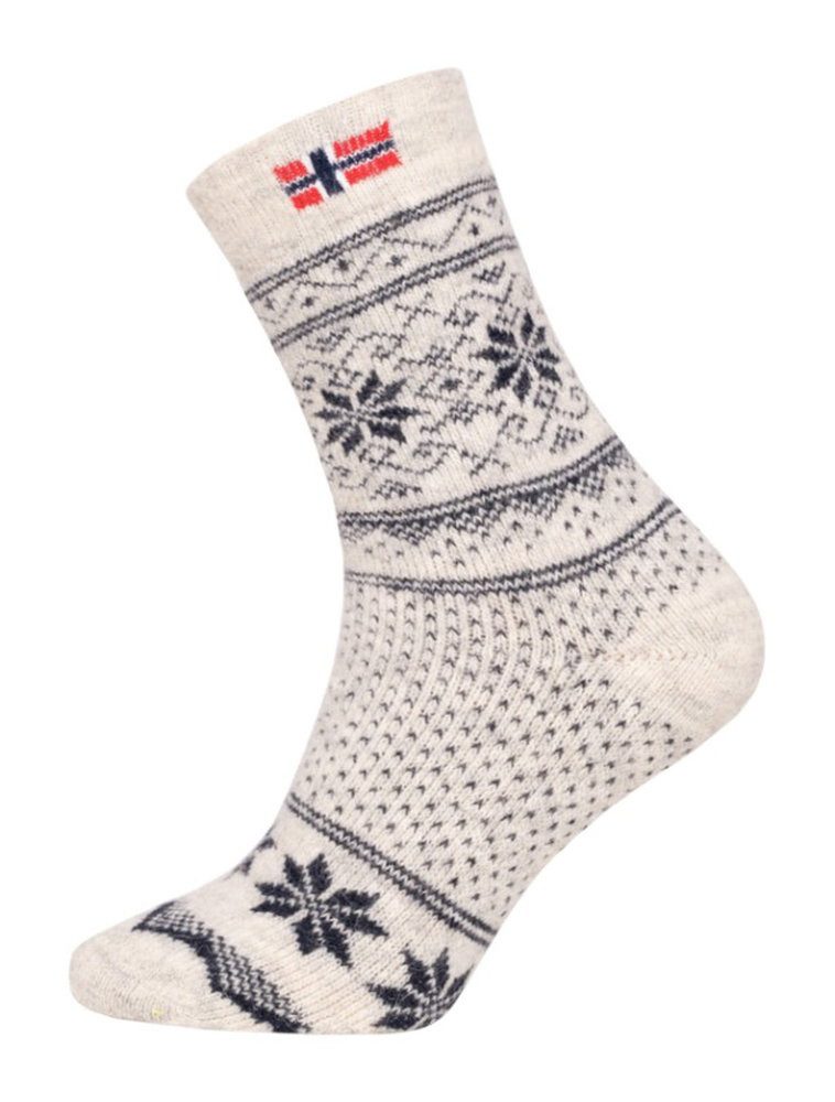 HomeOfSocks Socken Wollsocke Skandinavisch Thick Flag Norwegen ecru/navyblau - 1 Paar
