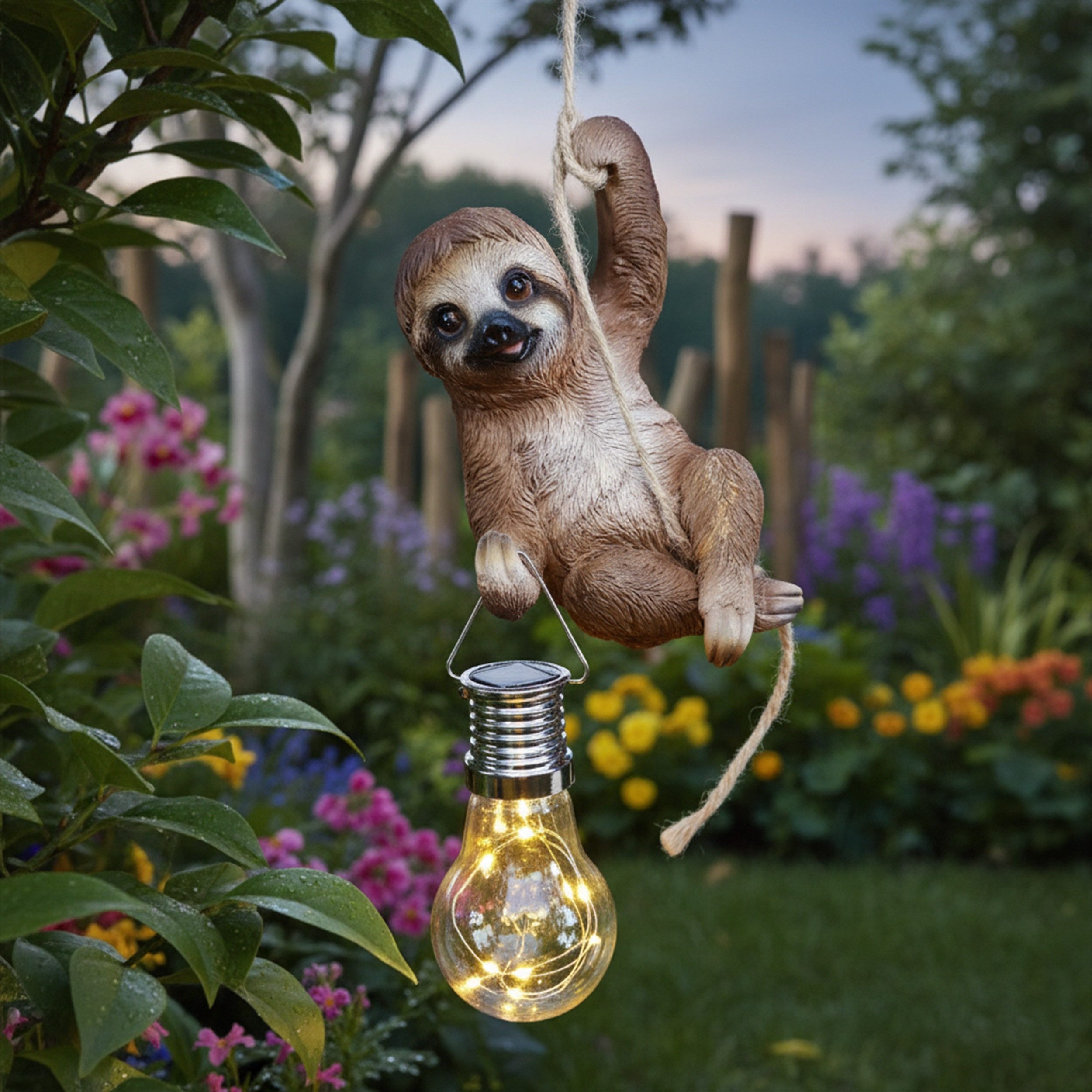 colourliving Tierfigur Solar-Gartenfigur Faultier zum Aufhängen – Wetterfeste LED-Dekoleuchte (1 St), mit Dämmerungssensor und einem manuellen Ein-/Ausschalter