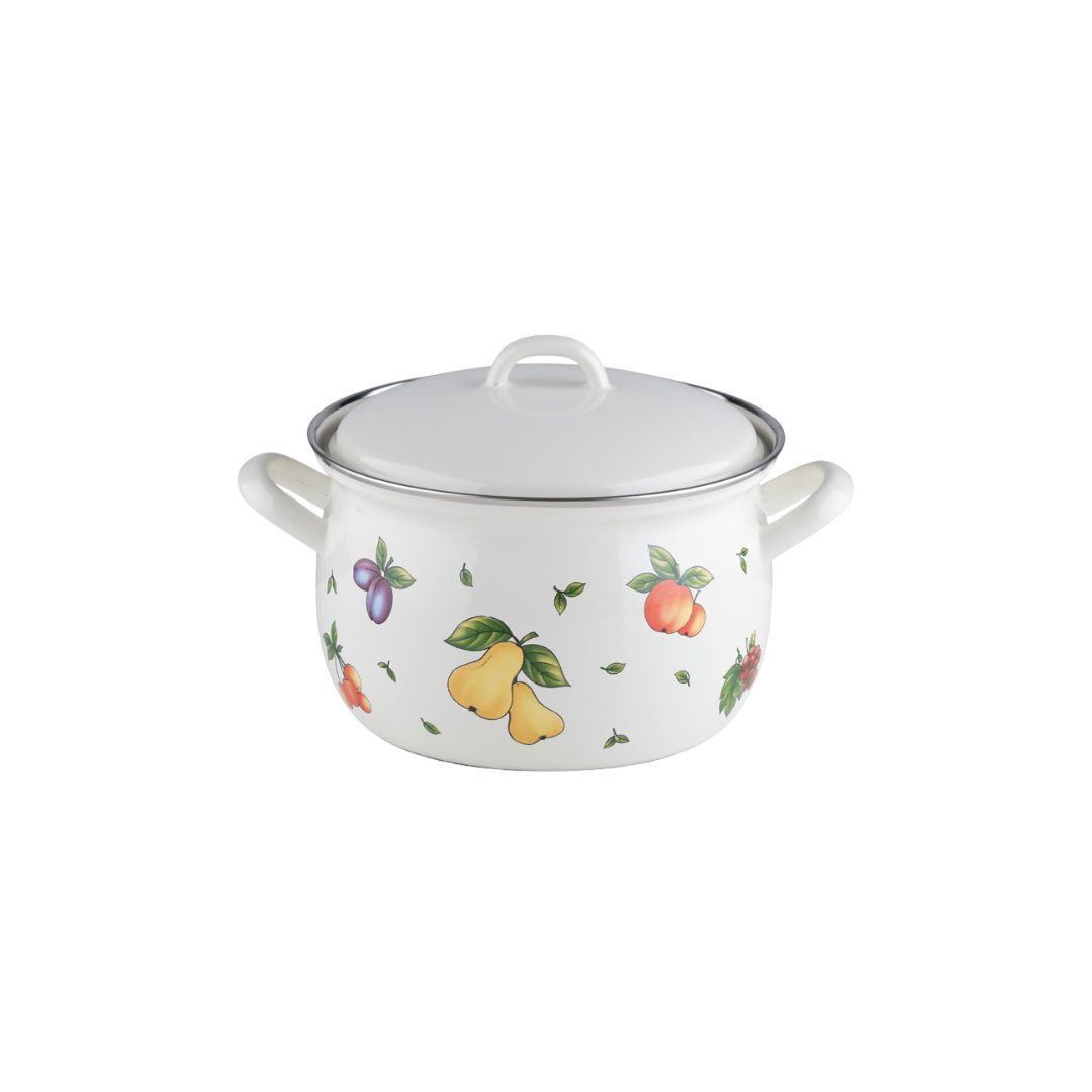 Riess Fleischtopf Fruit Garden Fleischtopf mit Deckel 3,5 l, Emaille