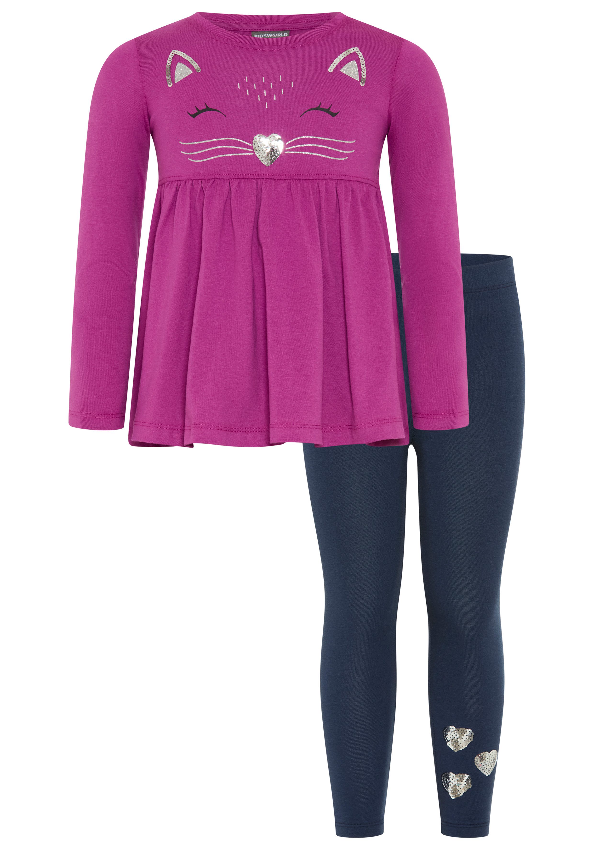 KIDSWORLD Langarmshirt & Leggings 2tlg. Set Shirt + Leggings mit schöner Paillettenapplikation (Set, 2-tlg., 2) Süßes Outfit für kleine Mädchen