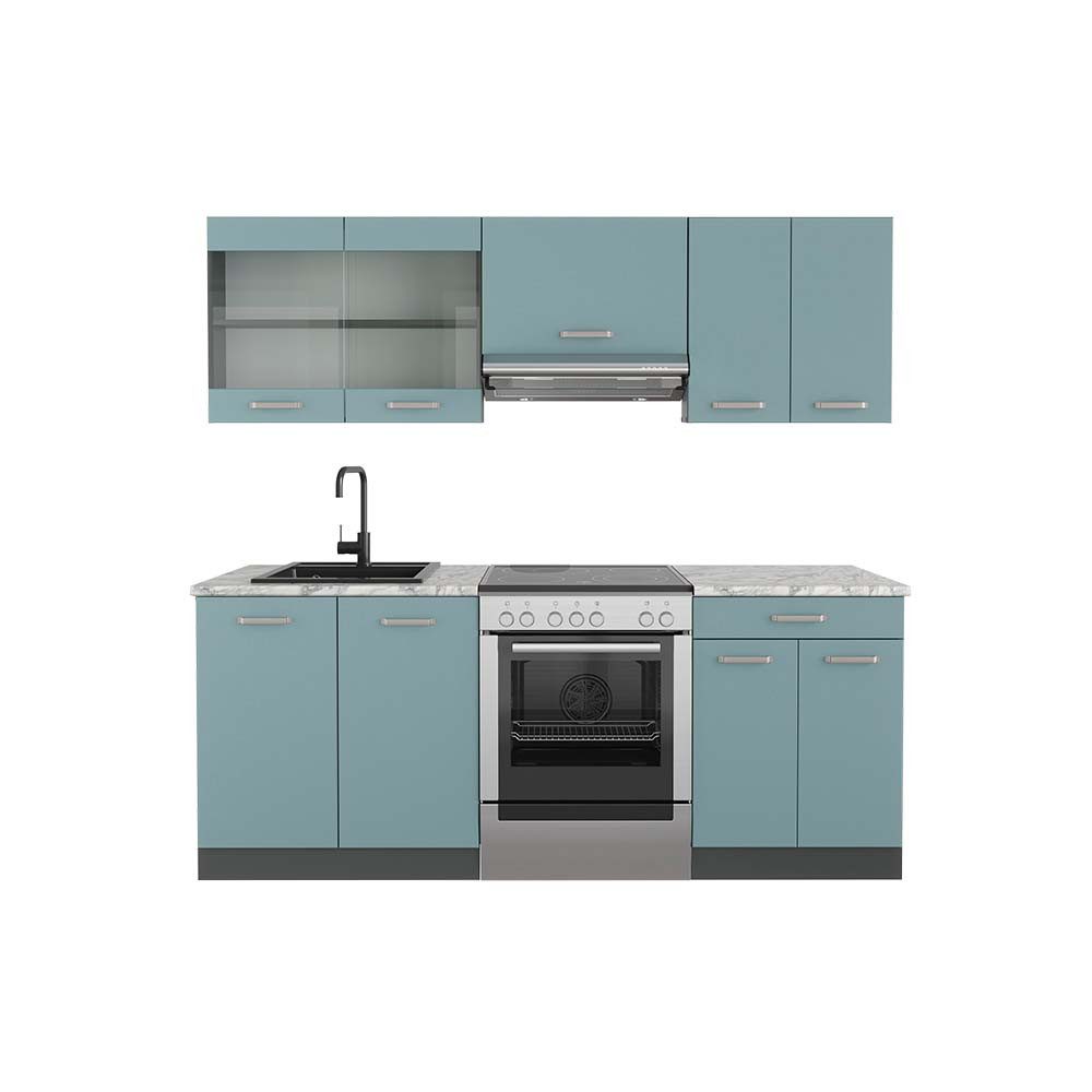 Vicco Küchenzeile R-Line, Blau-Grau/Anthrazit, 200 cm, günstig online kaufen