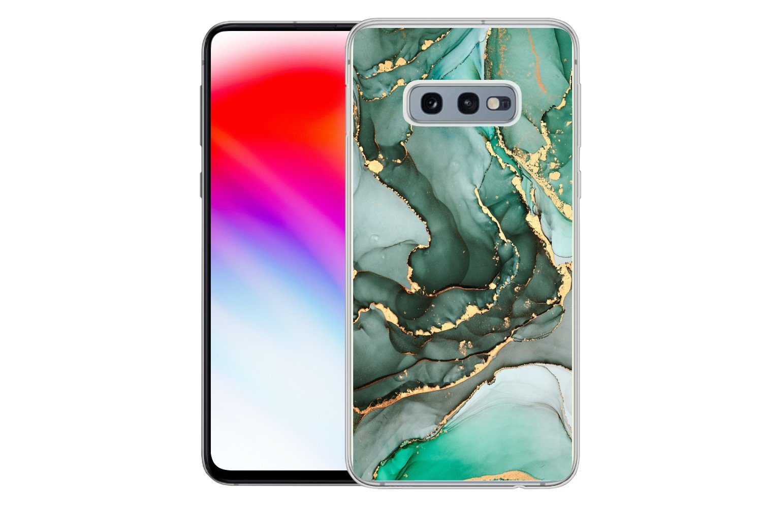 MuchoWow Handyhülle für Samsung Galaxy S10e Gold - Marmor - Grün - Luxus - Marmoroptik - G, Phone Case, Silikon, Schutzhülle Dünn