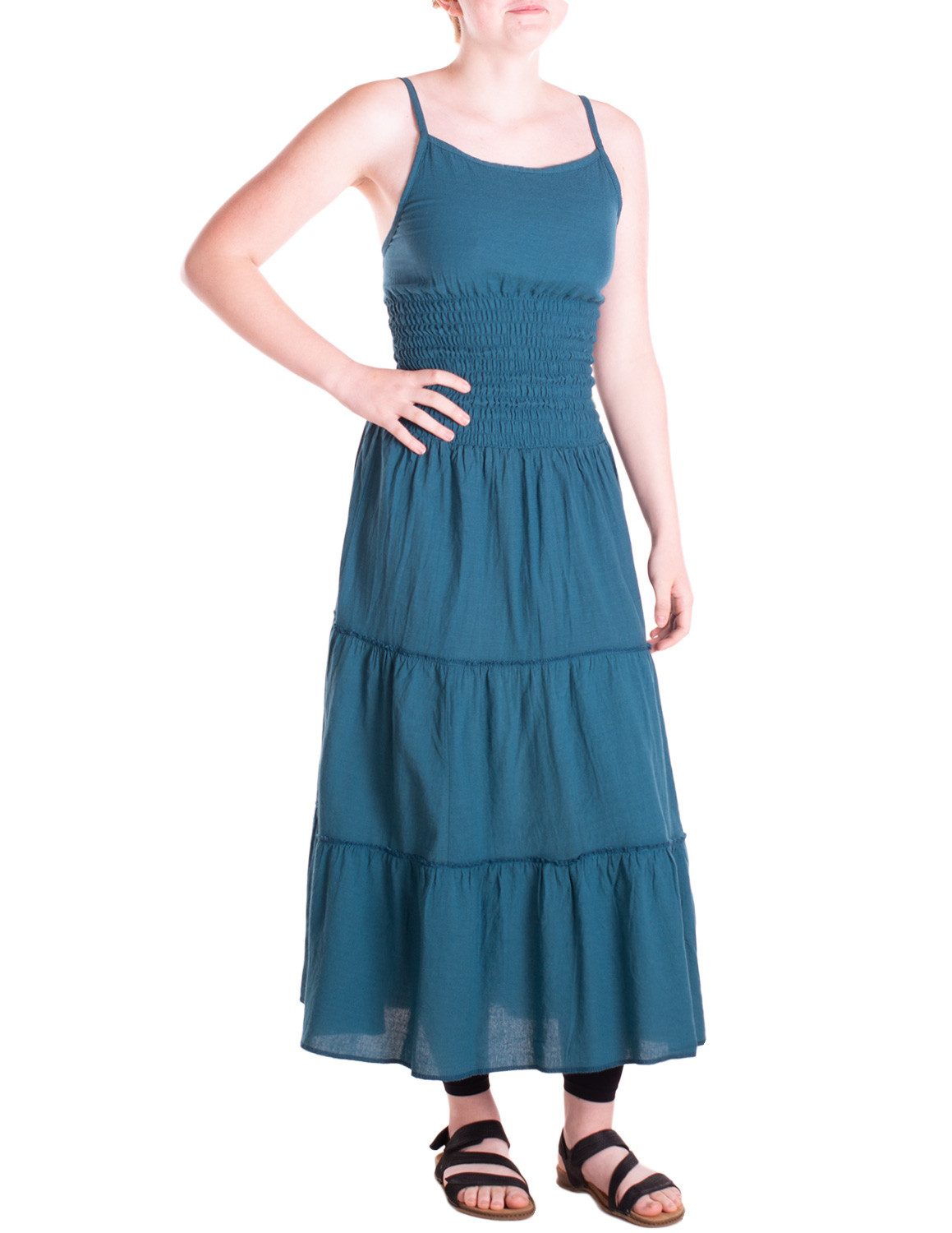 Vishes Maxikleid Damen Kleid Spaghettiträger Smok Stufenrock Baumwolle Alternative Mode, Boho, Hippie, Ethno, Festival