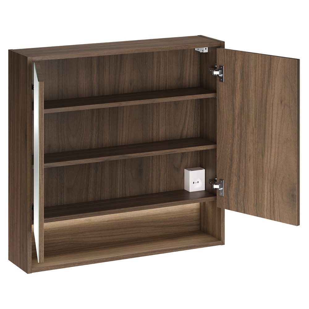 Lomadox Spiegelschrank VERZUOLO-56-WALNUT 80 cm breit in Walnuss, 2-türig, inkl. LED-Beleuchtung