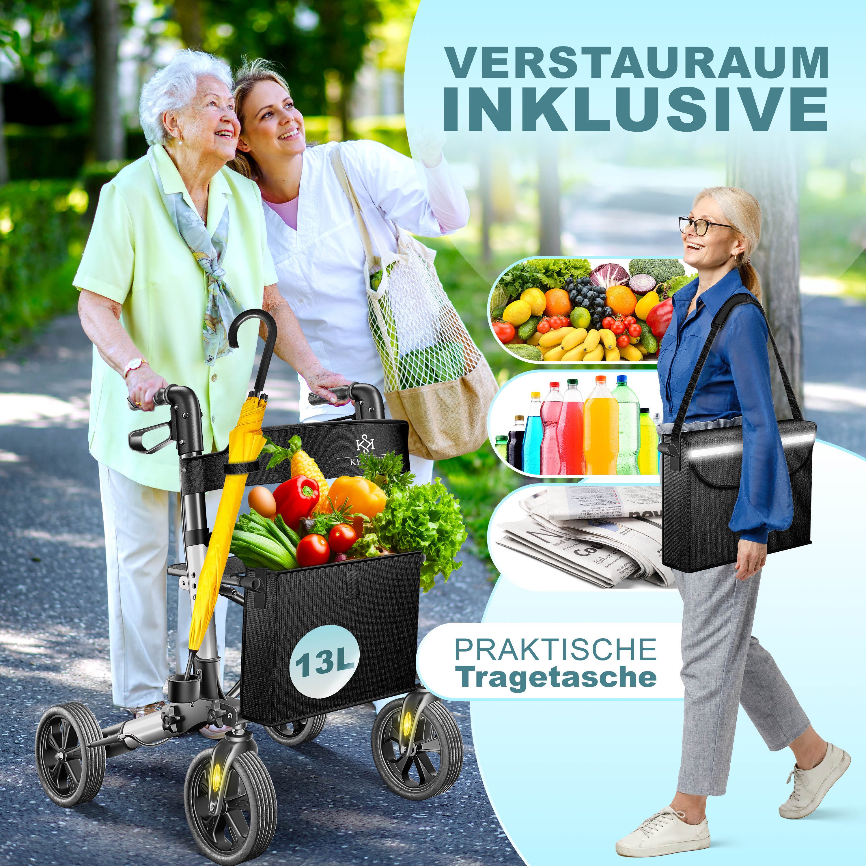 KESSER Rollator, faltbar Laufhilfe Senioren Gehhilfe mit Sitz & Tasche höhenverstellbar