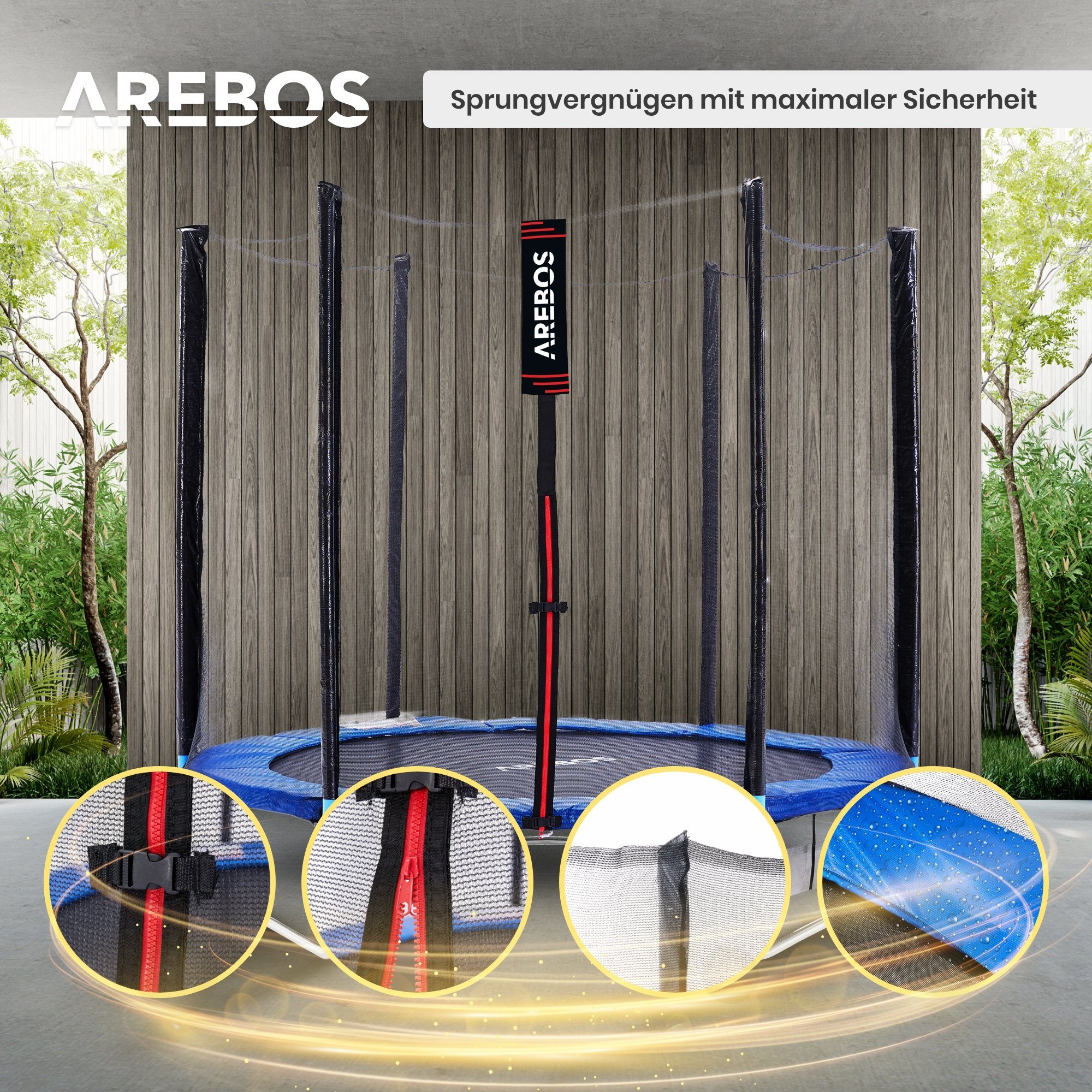 Arebos Gartentrampolin Outdoor Trampolin, Komplett-Set, Belastbar 70 kg, Ø 244 cm