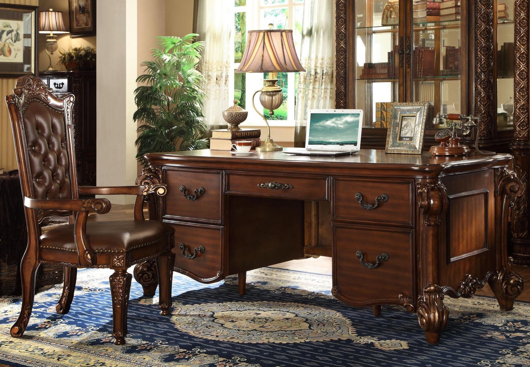 JVmoebel Schreibtisch Tisch Büro Office Antik Stil Barock Rokoko Barock Tische Braun, Made in Europa
