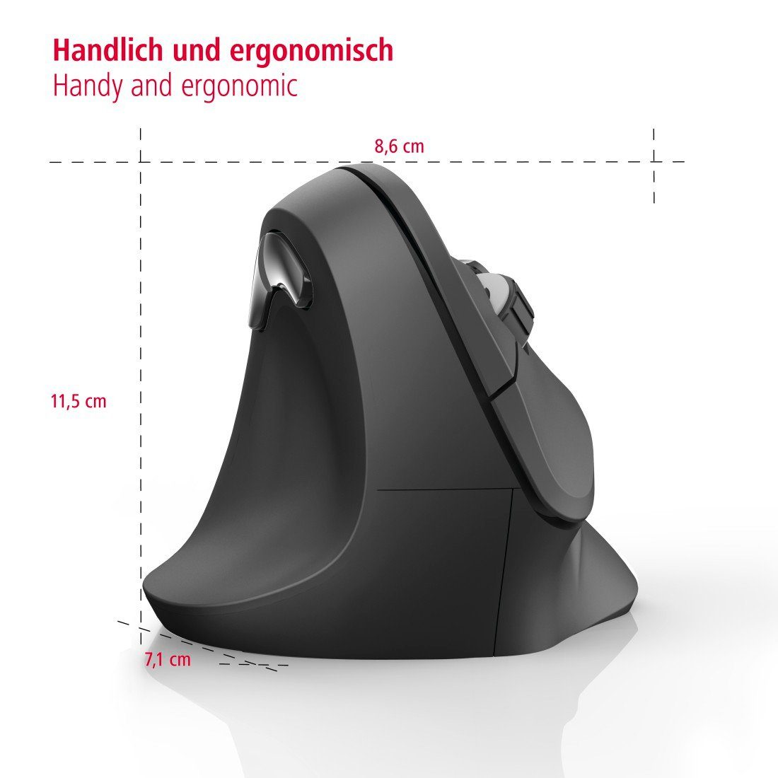 Hama Computermaus kabellos für Linkshänder, ergonomisch, vertikal, schwarz ergonomische Maus (Funk, Funkmaus, DPI Schalter, Browser Tasten, USB Empfänger)