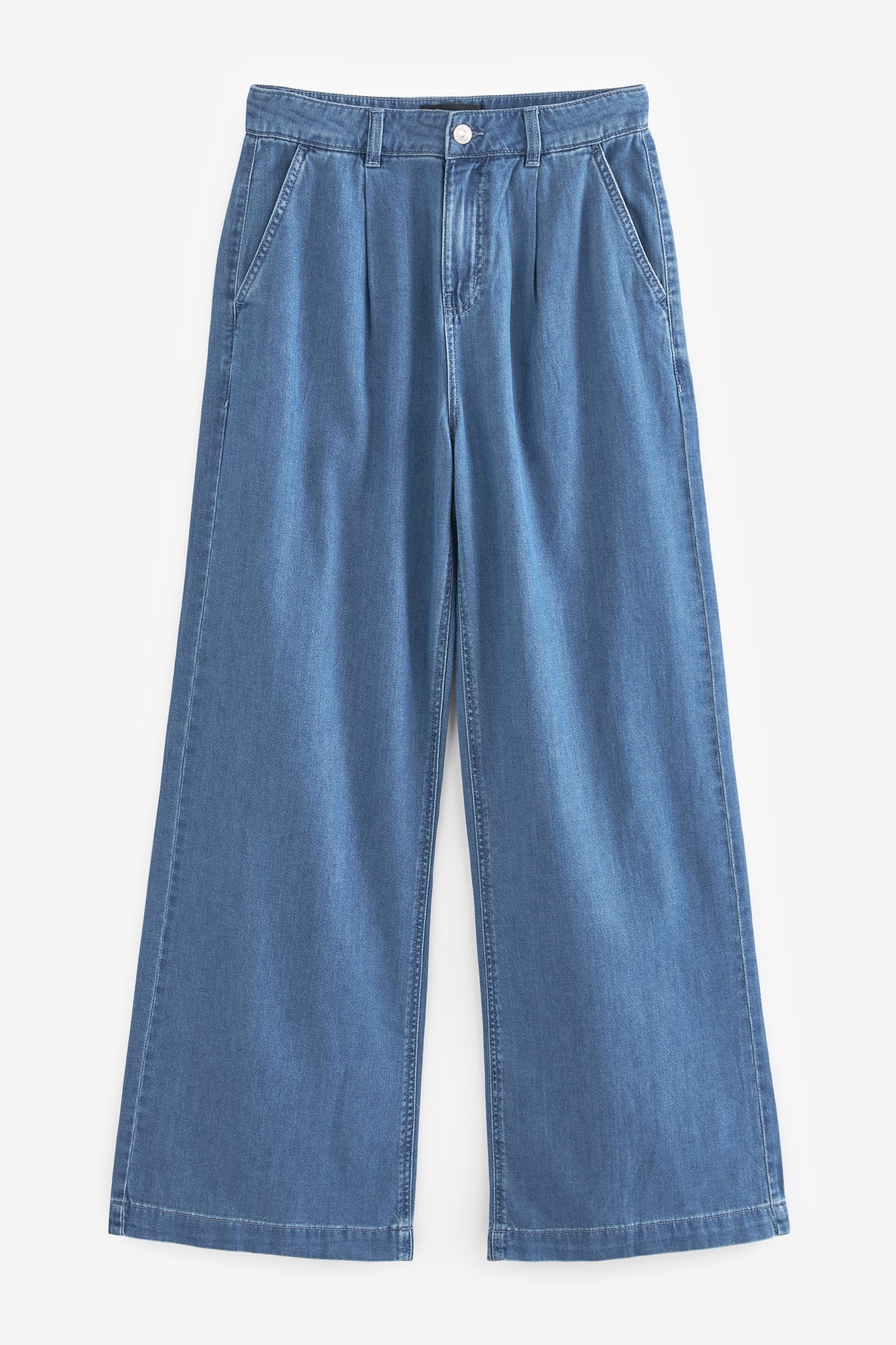 Weiche weitem Blue (1-tlg) Weite Bein, Lyocell-Hose Next Jeans mit Kurzgröße Mid