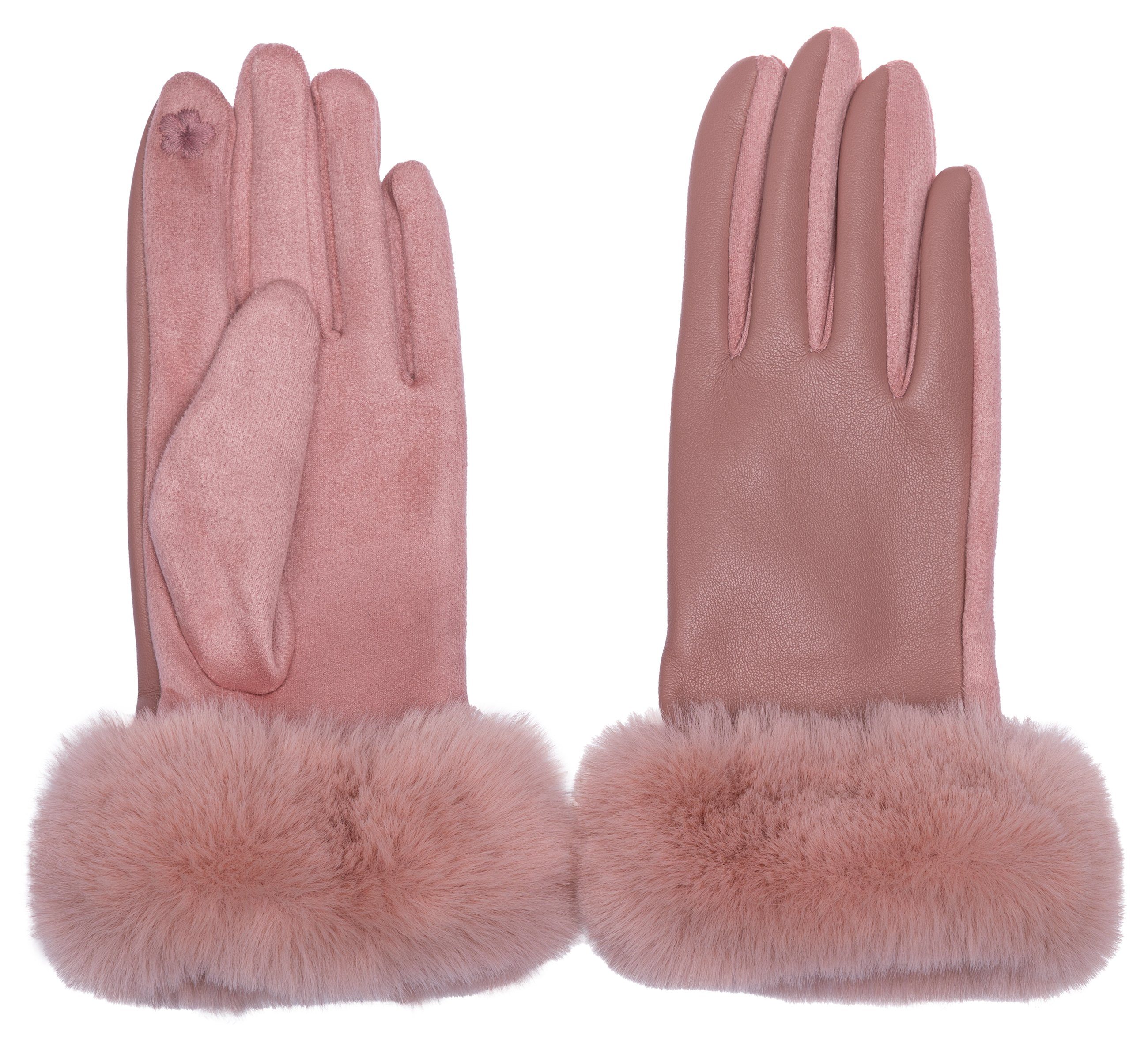 Caspar Strickhandschuhe uni klassisch elegante mit Handschuhe Dekor GLV017 rosa Fell Damen