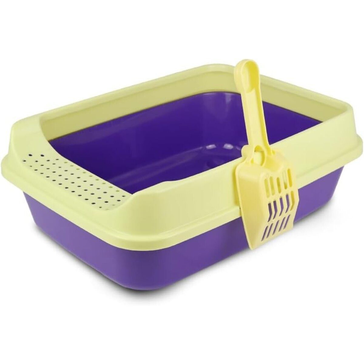 COFI 1453 Katzentoilette Schalentoilette mit Streuschaufel Gelb-Lila, abnehmbare Umrandung