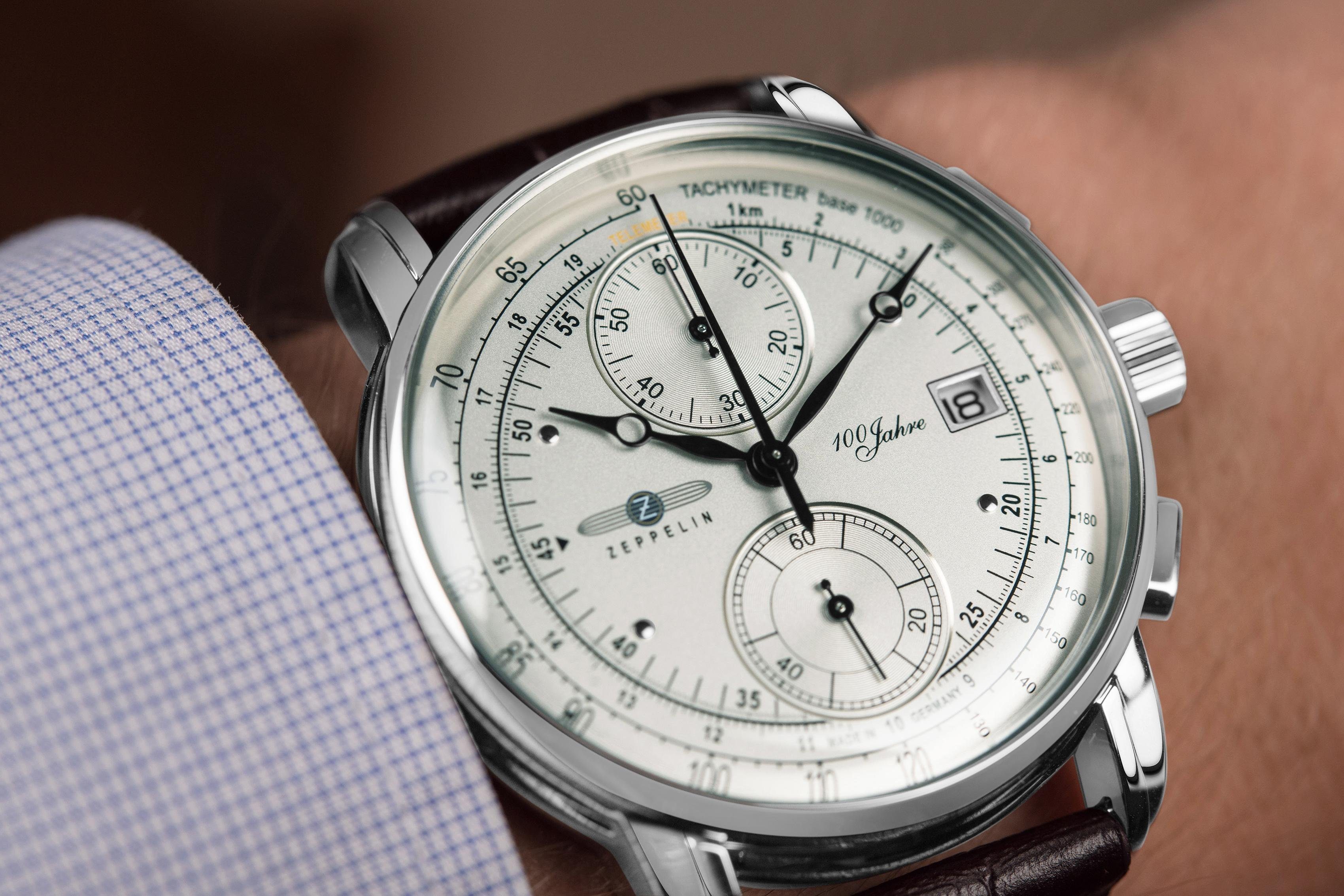 ZEPPELIN Chronograph 100 Jahre 8670-1, Armbanduhr, Quarzuhr, Herrenuhr, Datum, Stoppfunktion, Made in Germany
