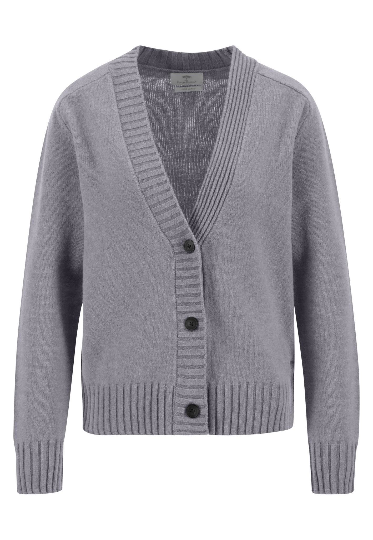 tiefem grey V-Ausschnitt FYNCH-HATTON silver Strickjacke mit