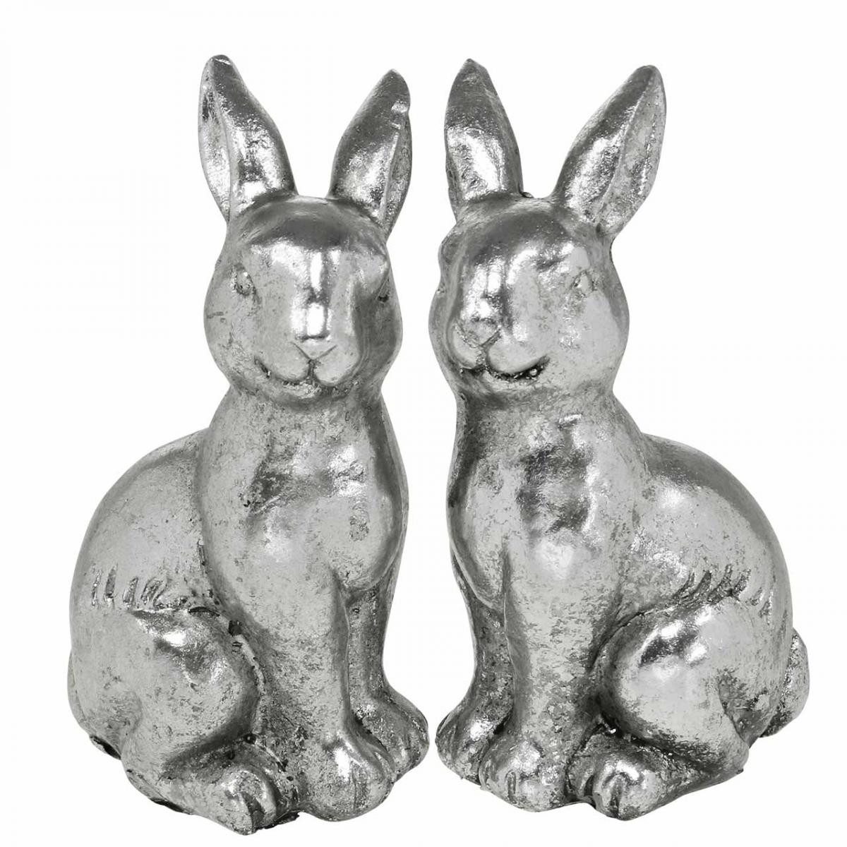 Viana Osterhase Deko Hase Silber Vintage Osterdeko Figuren 13cm 2er Set, 2 Stück