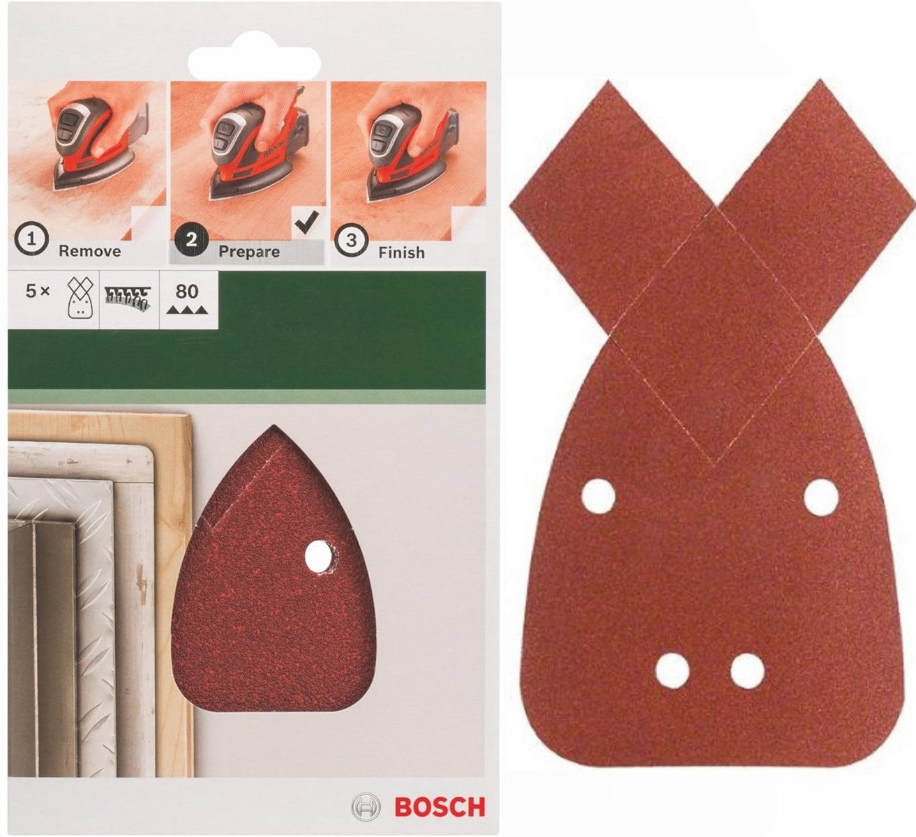 BOSCH Schleifpapier Schleifblatt 5 Stk, 95 x 135 mm K 80 für Black + Decker Mouse, PSM