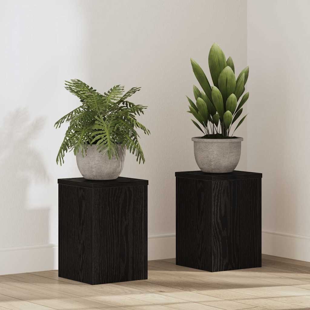vidaXL Blumenständer, Pflanzenständer 2 pcs Schwarz Eichen-Optik 20 x 20 x 30 cm