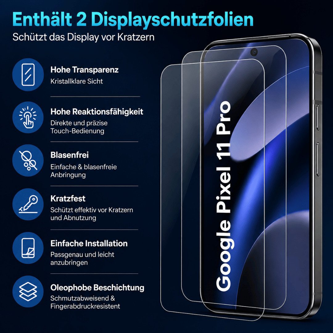 SmartUP Smartphone-Hülle + 2X Schutzglas für Google Pixel 11 Pro Panzerfolie Display Case 9H 6,3, integrierter Kameraschutz, präzise Aussparungen – Bild 4 von 5