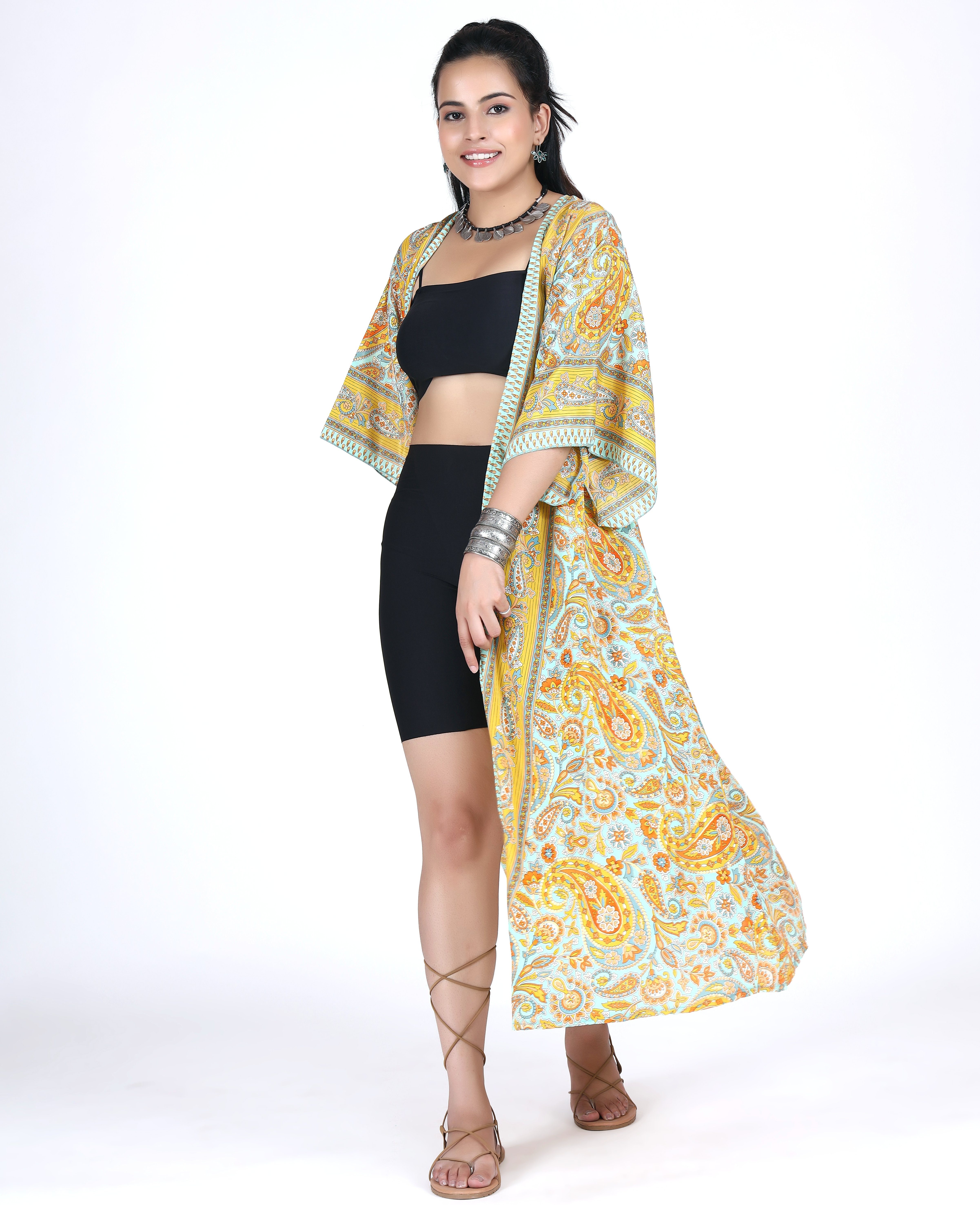 Guru-Shop Kimono Kimono Style, türkis im Japan Kimono Bekleidung alternative Mantel,.., Langer