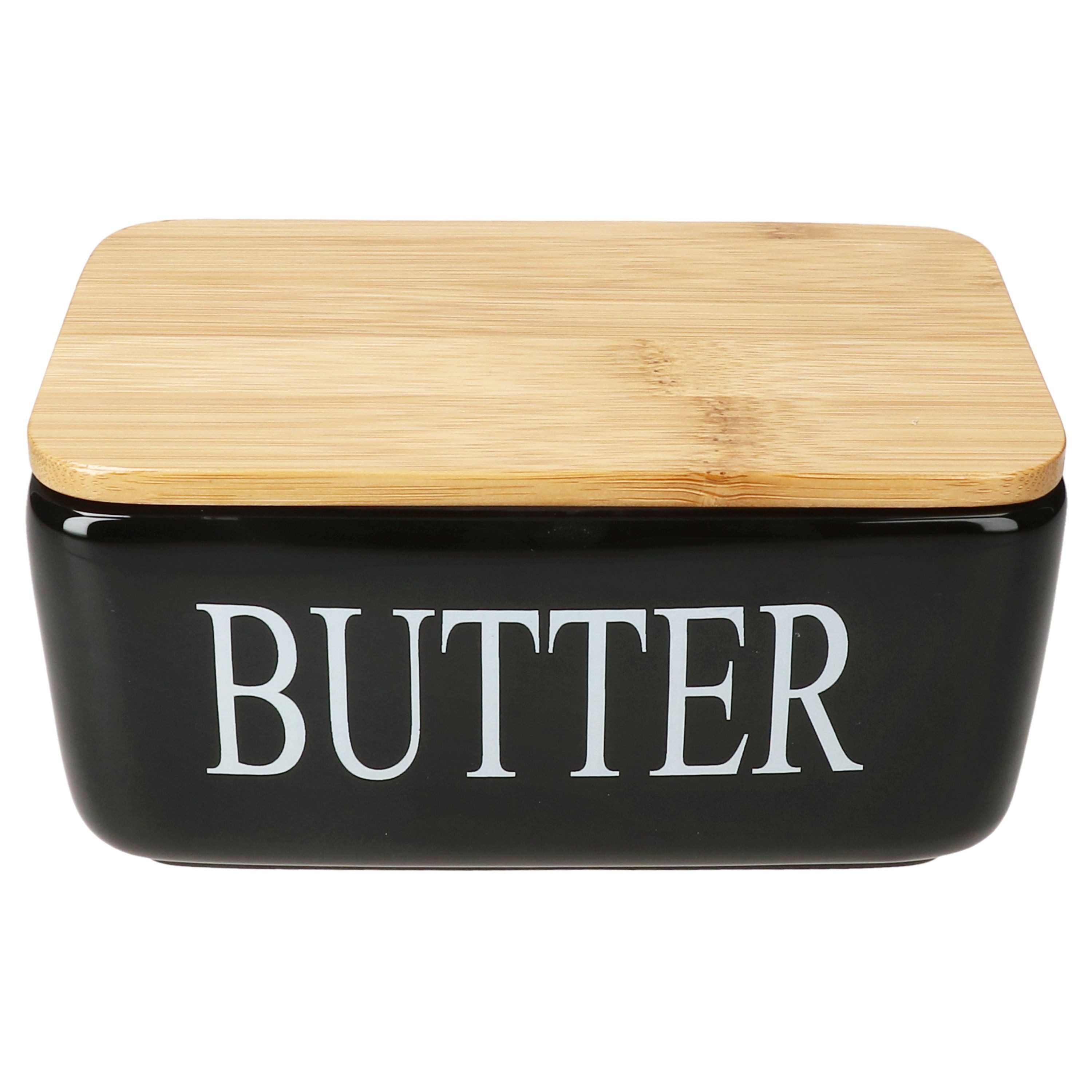 MamboCat Butterdose Reni schwarze Butterdose mit Bambusdeckel Keramik für 250g Butter, Keramik