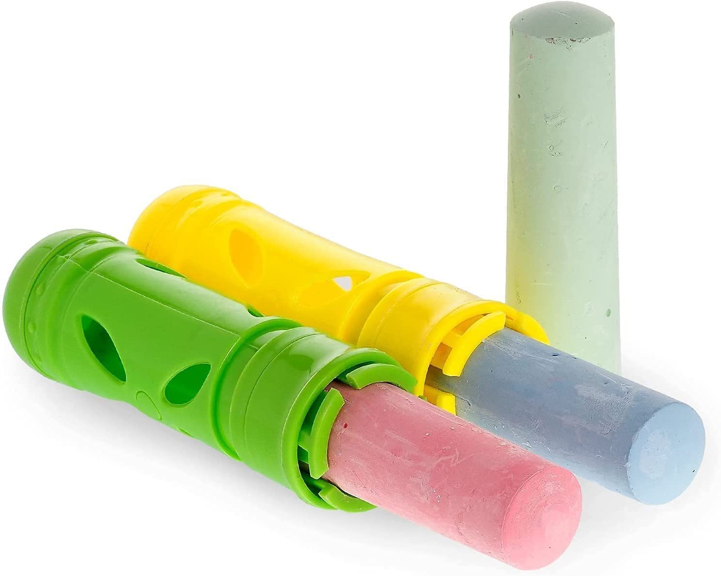 BetterWay Malkreide HALTER für SAUBERE FINGER und HÄNDE Jumbo Straßenmalkreide 2,5 cm Dm., (Gehweg Kreide für Kinder, 2 bequeme Kreidehalter Griffe + Kreidestifte), schöne Farben abwaschbar Chalk Holder Sidewalk