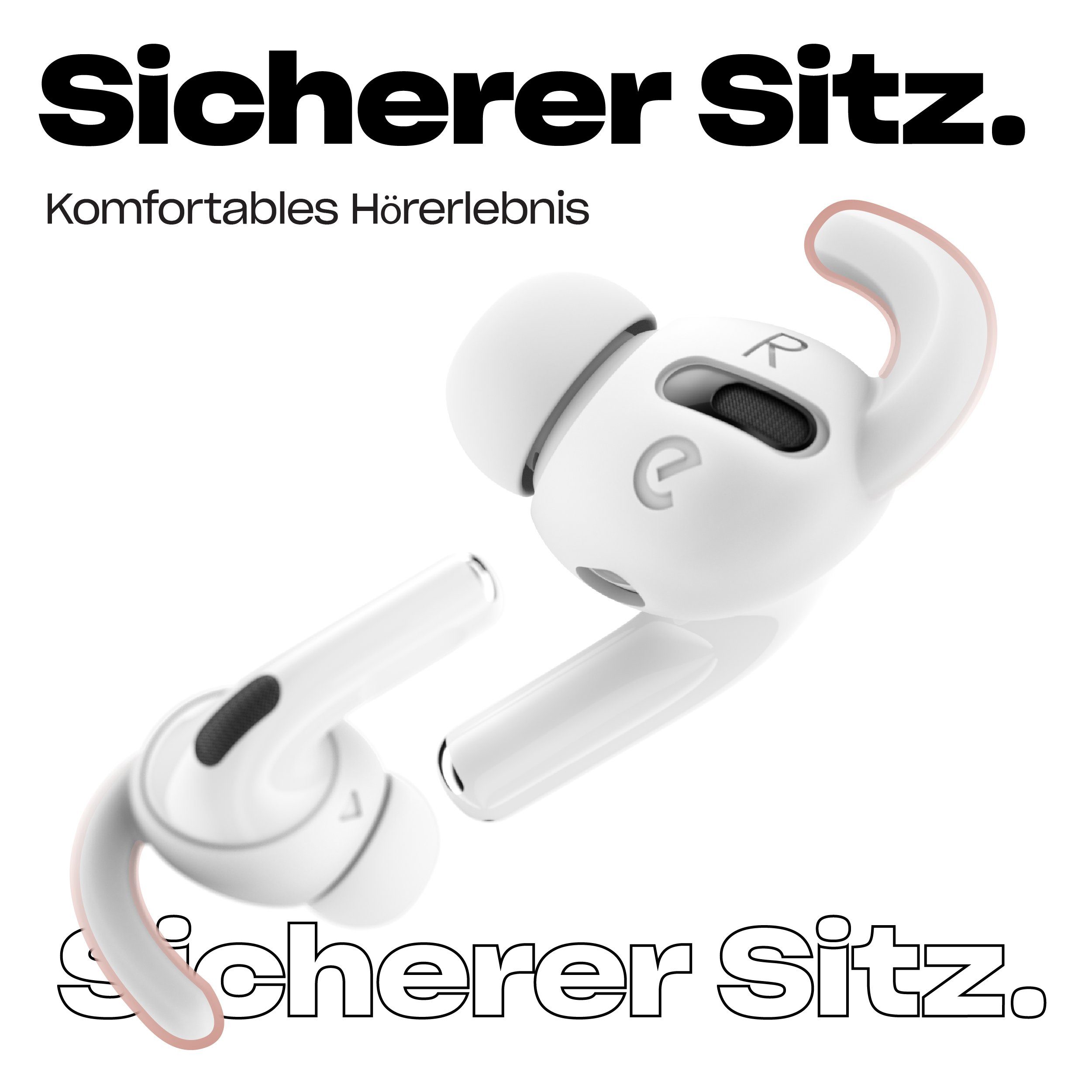 (Sicherer weiß EarBuddyz AirPods Ohrpolster für Apple Pro) für Ohrhaken Pro AirPods KeyBudz Halt