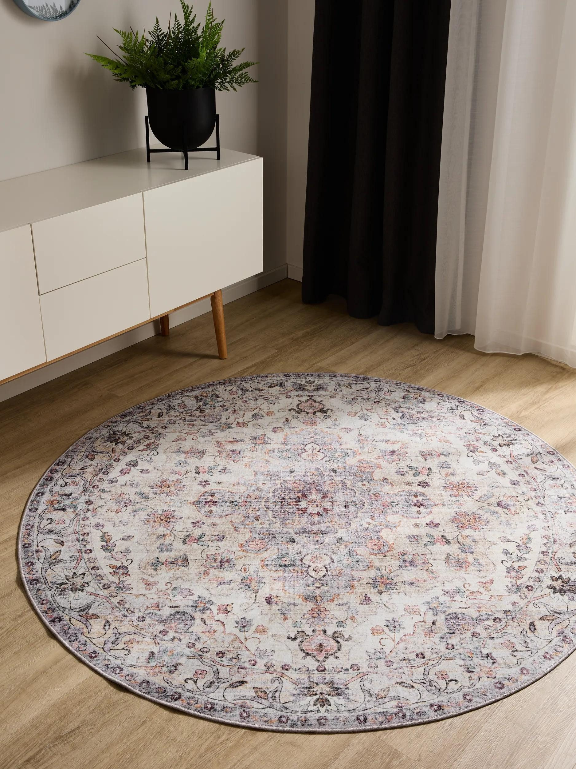 benuta Teppich George, rund, Höhe: 5 mm, Vintage-Look, Kurzflor, Teppich Wohnzimmer, Schlafzimmer, Waschbar