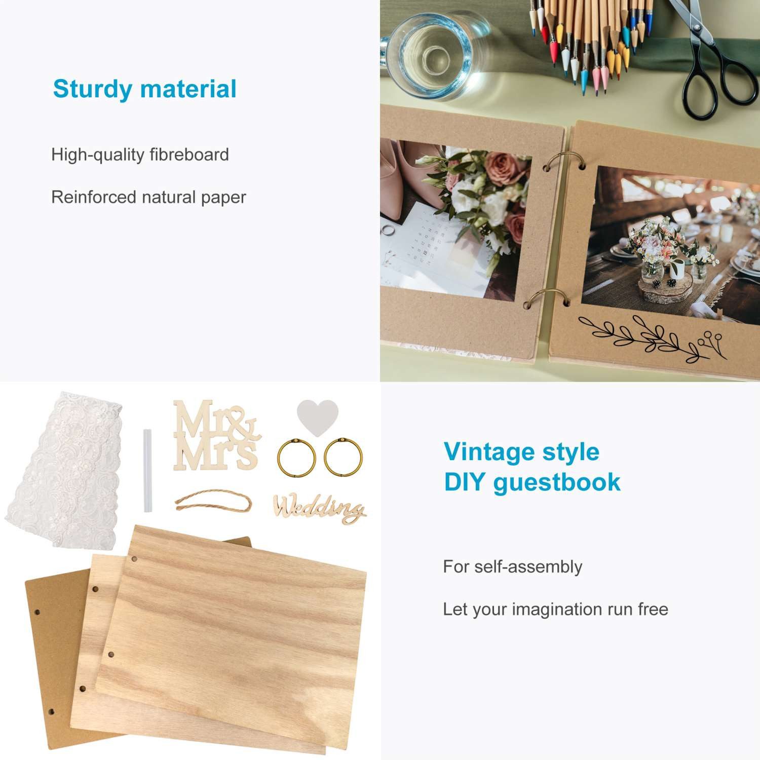 Intirilife Fotoalbum (1-St), Gästebuch Hochzeit Mr & Mrs DIY Hochzeitsbuch Holz Album Geschenk