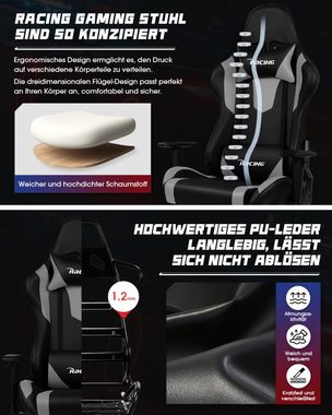 JUNG Gaming-Stuhl Homaster Gaming Stuhl Bürostuhl Ergonomisch, Lendenkissen verstellbar (150 kg Belastbar, Zockerstuhl, Zocker, Sessel Gaming), PC Sessel, Computerstuhl, Computer Stuhl, Zockersessel