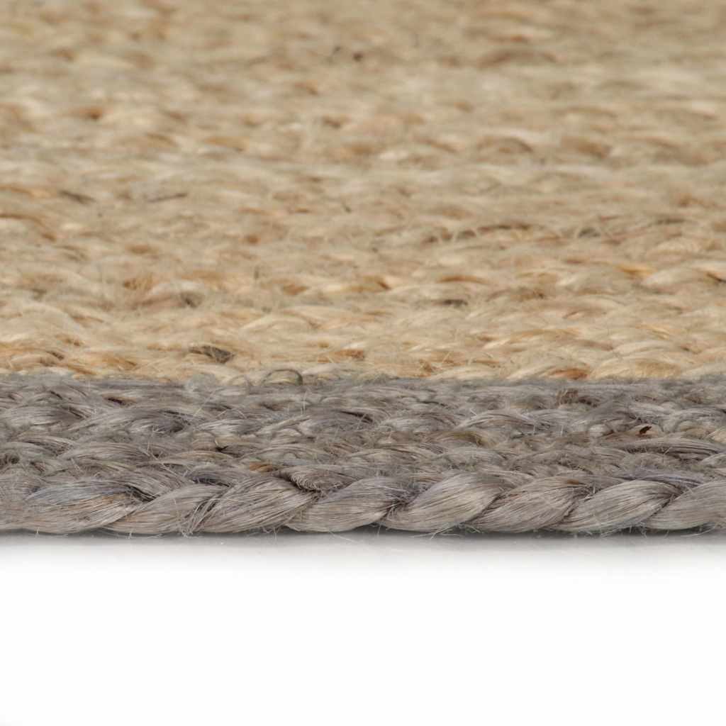 vidaXL Teppich Teppich Handgefertigt Jute mit Grauem Rand 90 cm, Runde