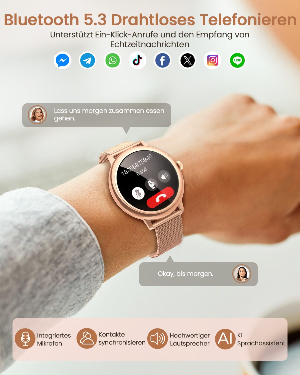 SWGOTA 2026 NEW Smartwatch Damen Rund mit 2 austauschbare Uhrenarmbänder Smartwatch (1.19 Zoll), AMOLED Display Smartwatch für Damen mit Telefonfunktion, Herzfrequenz, SpO2/Schlafmonitor/Menstruationszyklus