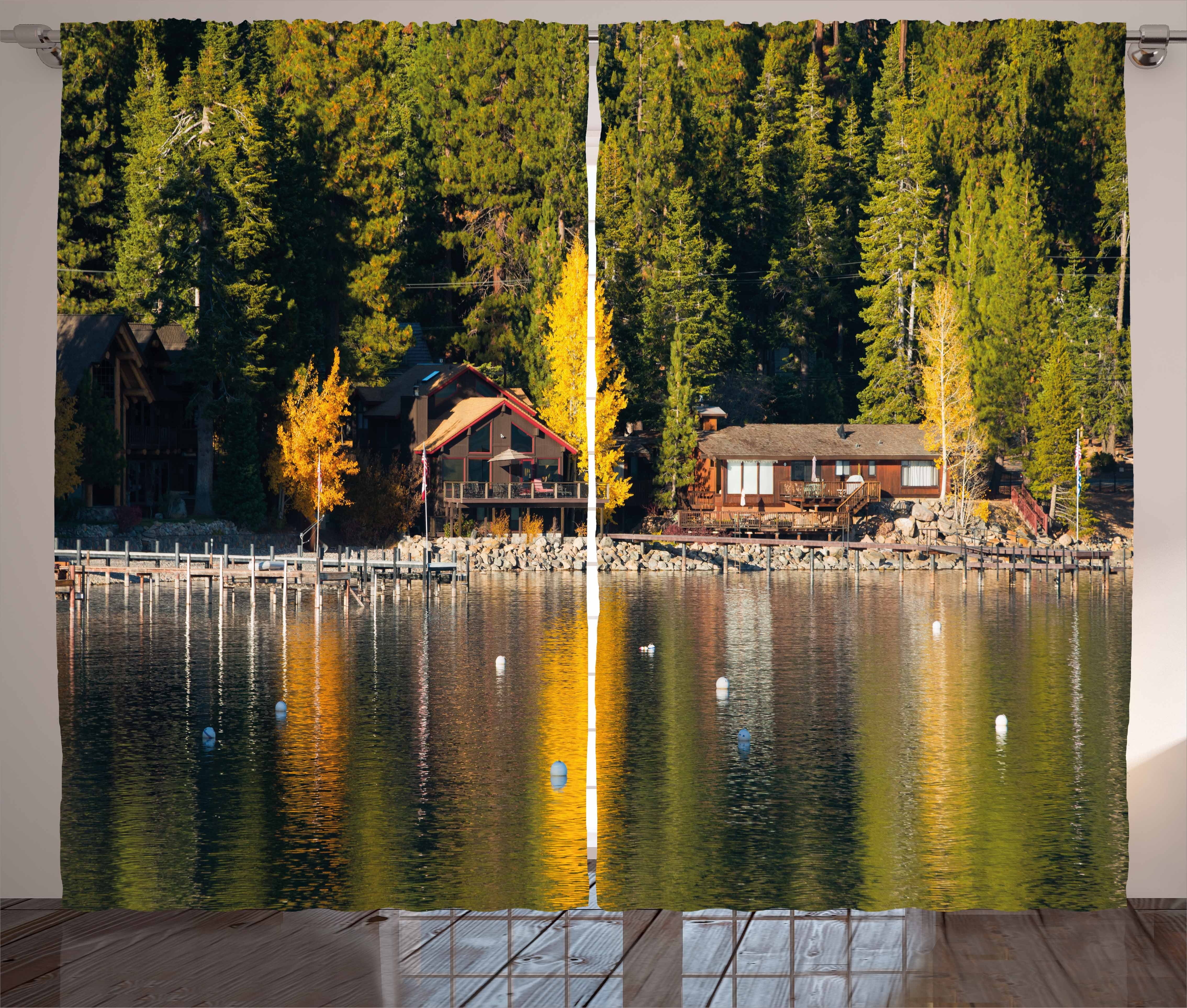 mit Schlaufen Tahoe Foto Gardine Vorhang Abakuhaus, Schlafzimmer Lake Haken, Bay und Kräuselband Carnelian