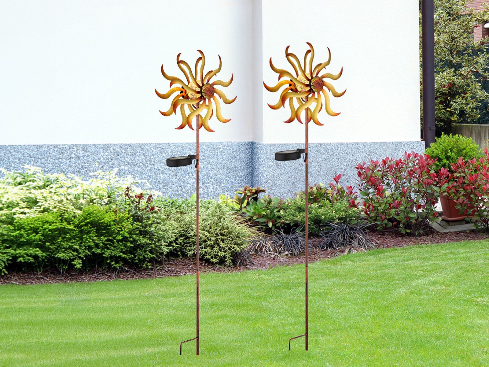 GLOBO LIGHTING LED Solarleuchte 2er Set Gartenstecker Windrad, Höhe 92cm, LED fest integriert, warmweiß, Außergewöhnliche Solar Garten-leuchten mit Erdspieß Gartenbeleuchtung