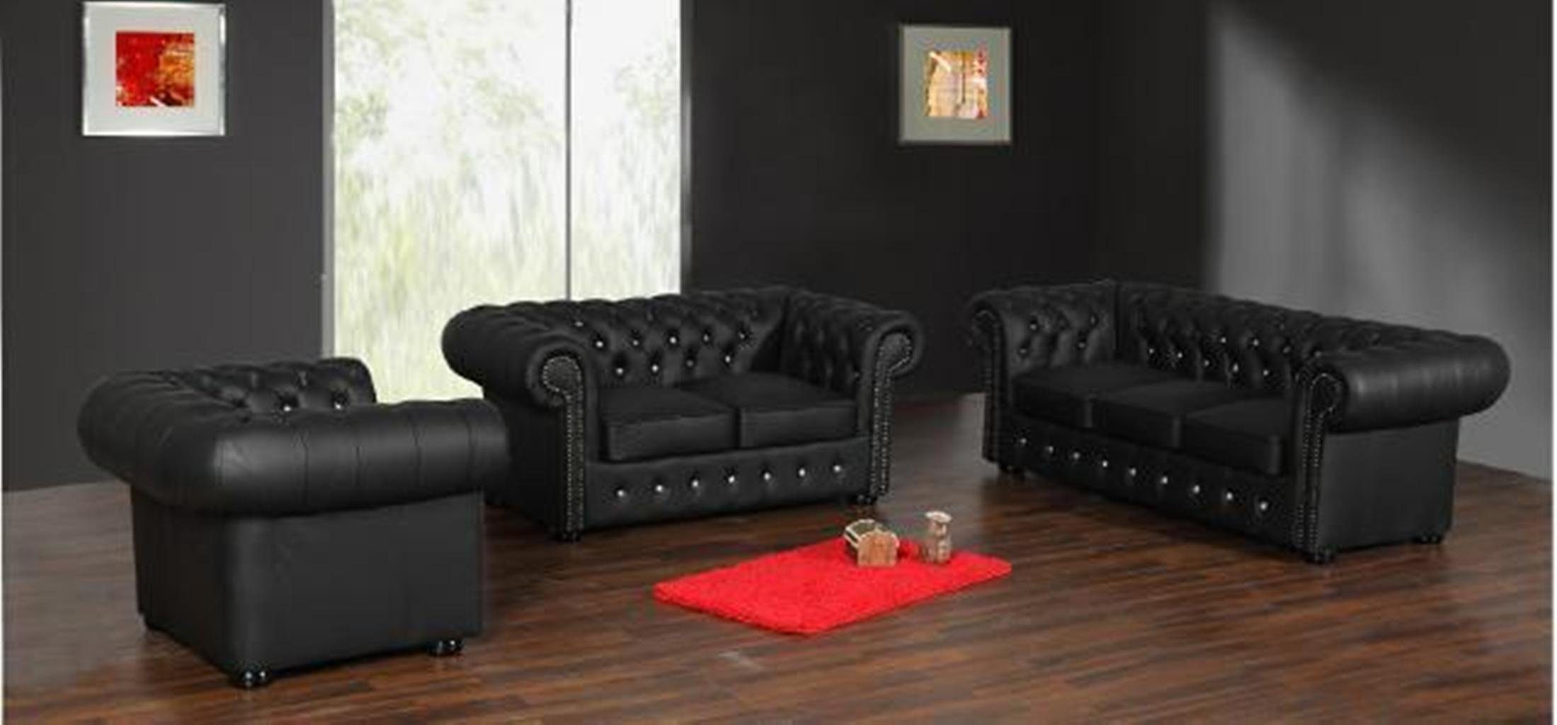 Sofa/Sessel), JVmoebel Europa 321 3-Sitzer Garnitur Sofa/2-Sitzer 100% Sofagarnitur Couch Sofort, in Made Wohnzimmer-Set Leder Chesterfield (3-St.,
