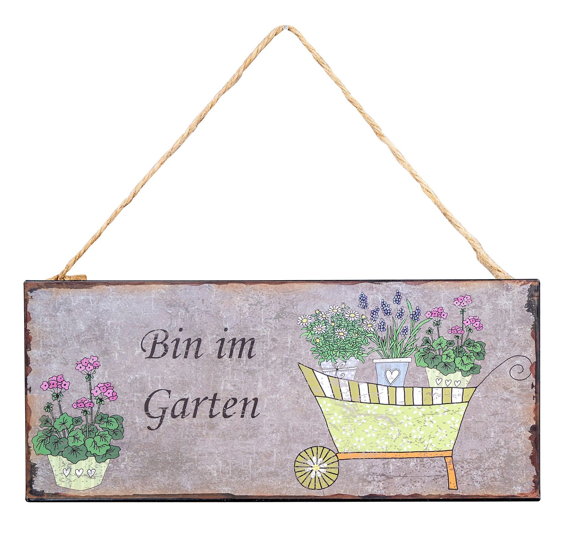 Levandeo® Metallbild, Gartenschild L30cm Bin im Garten Spruch Metall Wandbild Garten Deko
