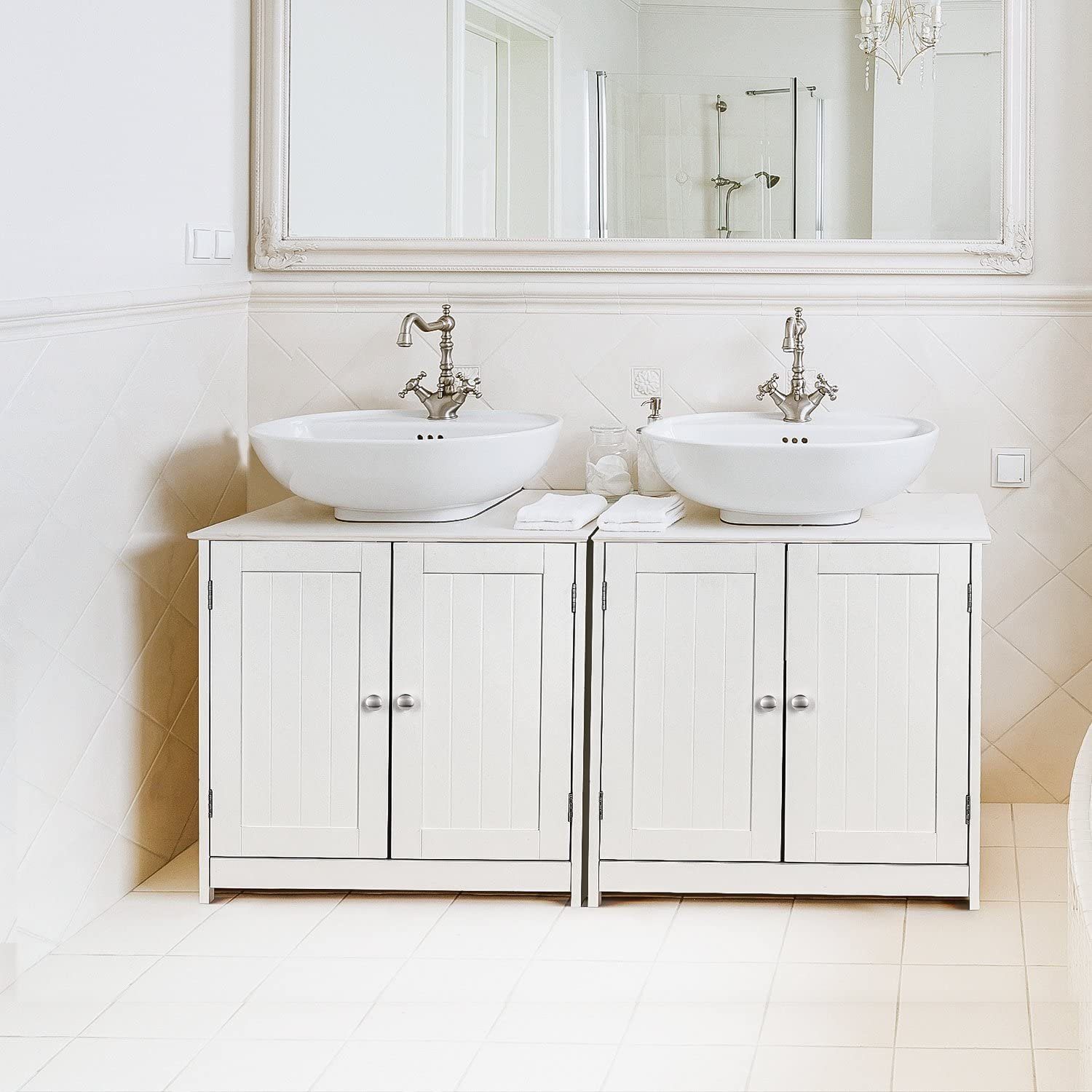 Waschbeckenunterschrank 60x30x60cm aus Badezimmerschrank weiß, Unterschrank, Homfa Holz,
