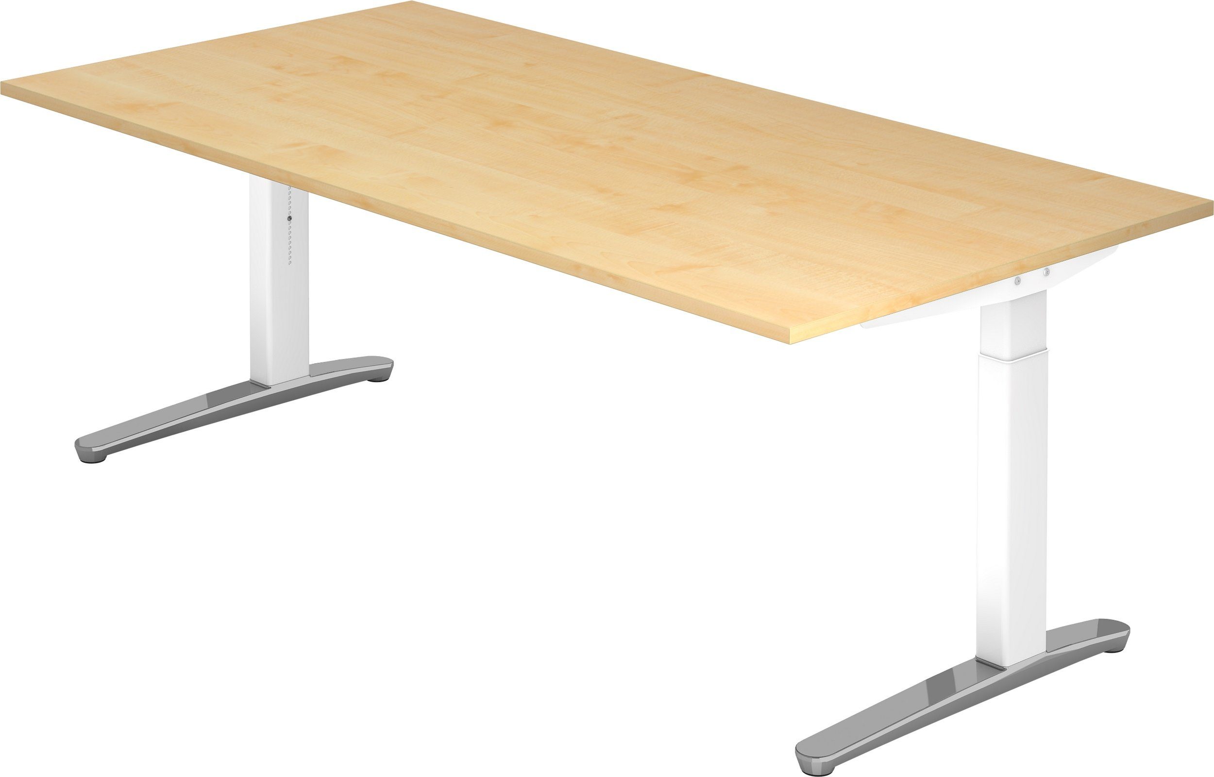 Schreibtisch Schreibtisch 200 cm poliert 100 bümö Dekor: Serie-XB, x - Ahorn - Rechteck: Weiß/Alu Gestell: