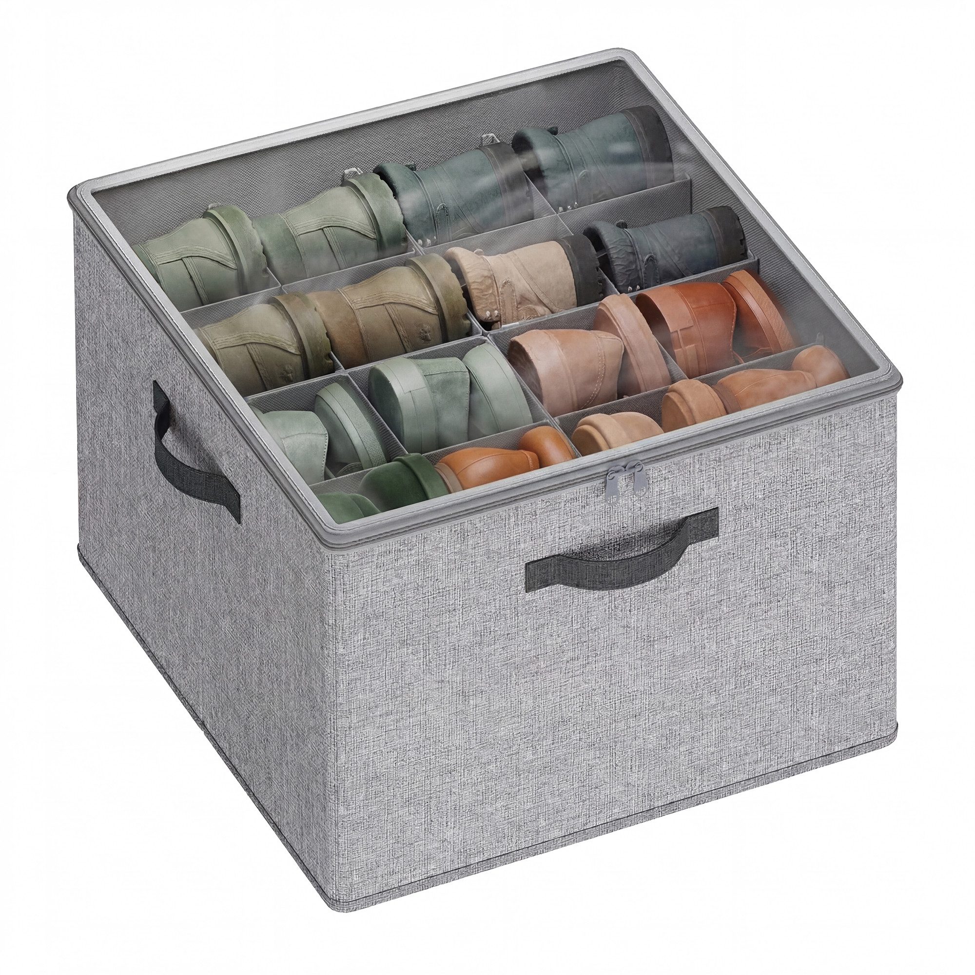 SONGMICS Aufbewahrungsbox Schuh-Organizer aus Stoff, für bis zu 16 Paar Schuhe, stapelbar, Deckel transparent