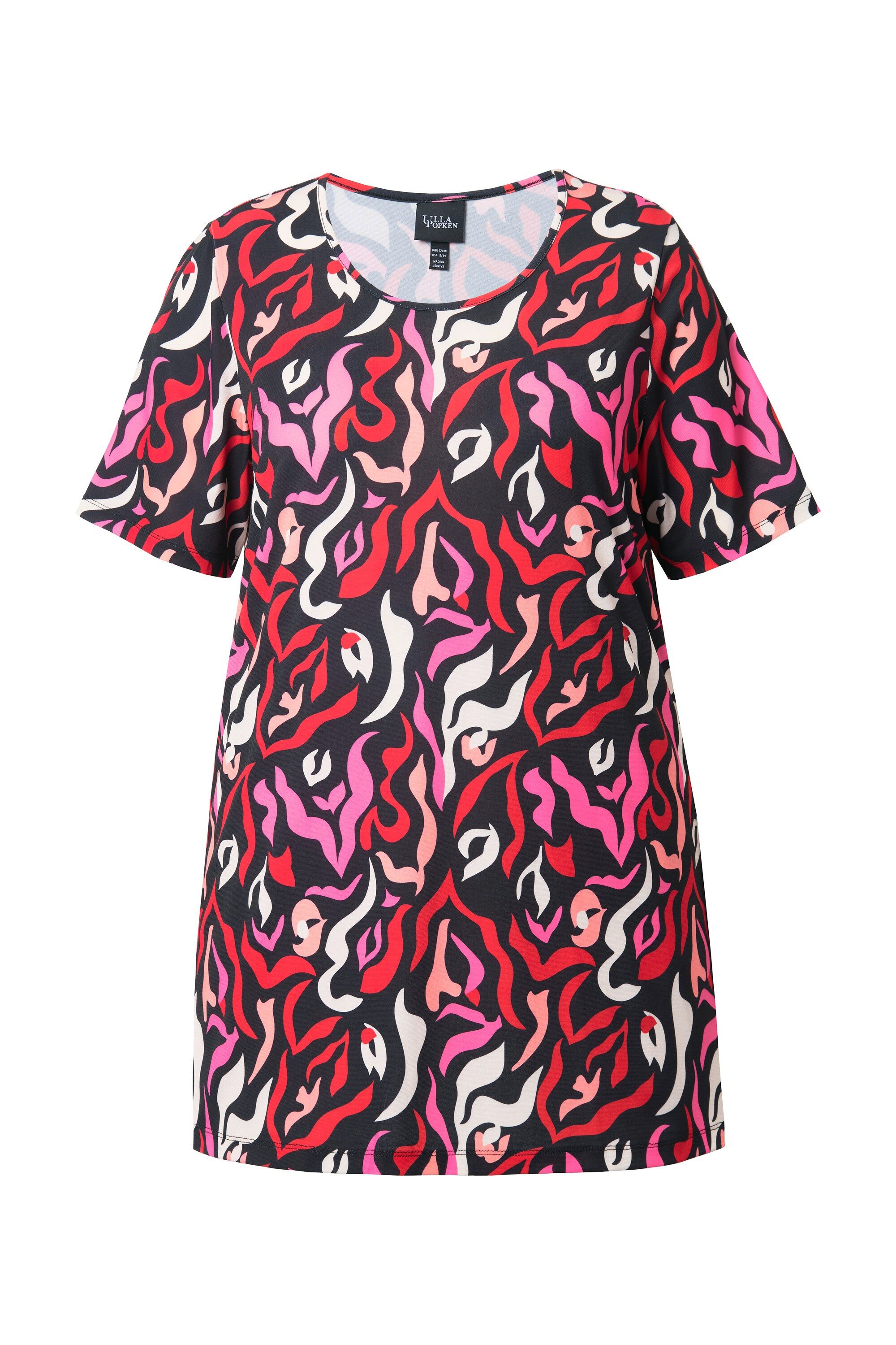 Ulla Popken Longshirt Longshirt Zebramuster A-Linie Rundhals Halbarm