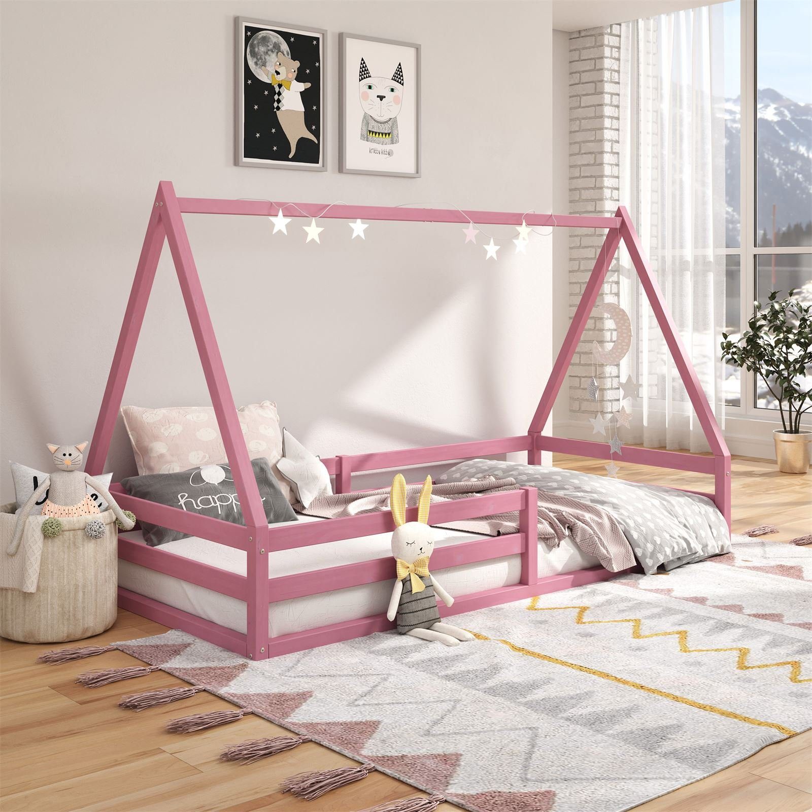 Kiefer 90 200 Hausbett SILA, x Montessori rosa Kinderbett Bett IDIMEX Bett Tipibett Tipi Kinderbett