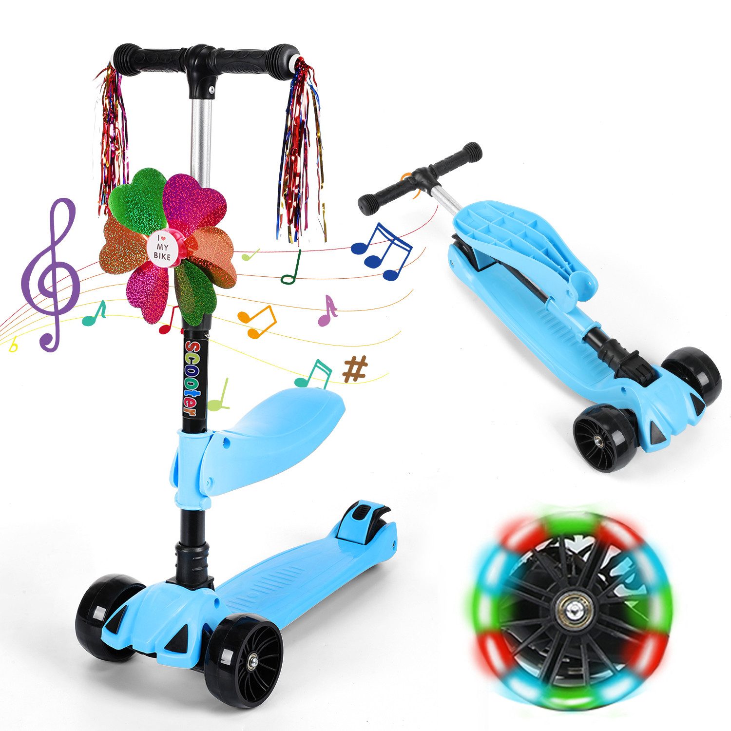 Cityroller Scooter Kinderroller Tretroller LED-Räder bis 100 kg Höhenverstellbar