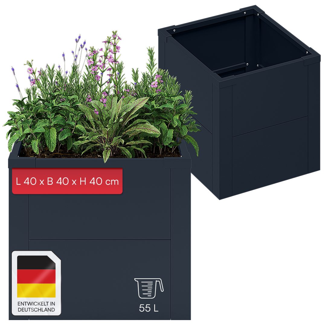STEELSØN Hochbeet Icarus aus verzinktem Stahl, mit offener Bodenstruktur (Anthrazit, 1 St., 40 cm breit, 40 cm hoch), Gartenbeet wetterfest, Pflanzenkübel für Garten & Balkon