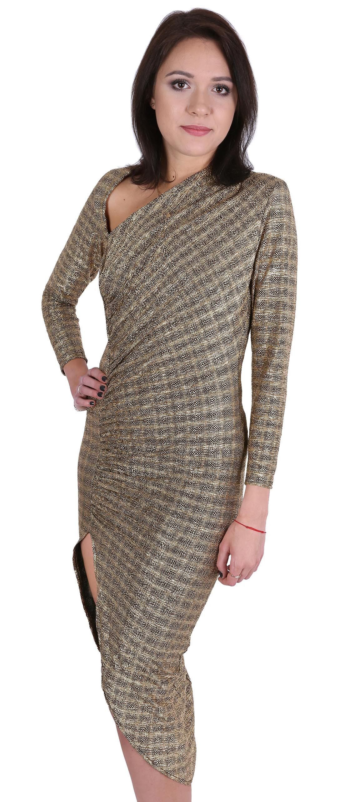 Midikleid Goldfarbenes asymmetrisches Kleid mit Schlitz John Zack M