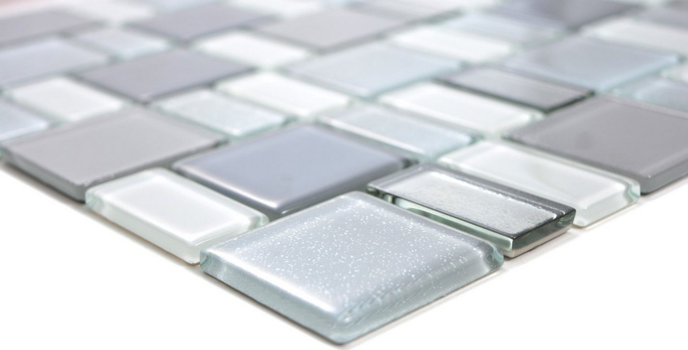 Thumbnail - Mosani Mosaikfliesen Glasmosaik Mosaikfliesen Fliesenspiegel cream grau