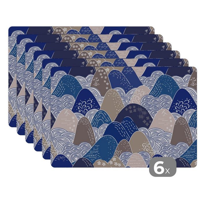 Platzset Berg - Pastell - Japanisch - Muster MuchoWow (6-St) Platzset Platzdecken Platzmatte Tischmatten Schmutzabweisend
