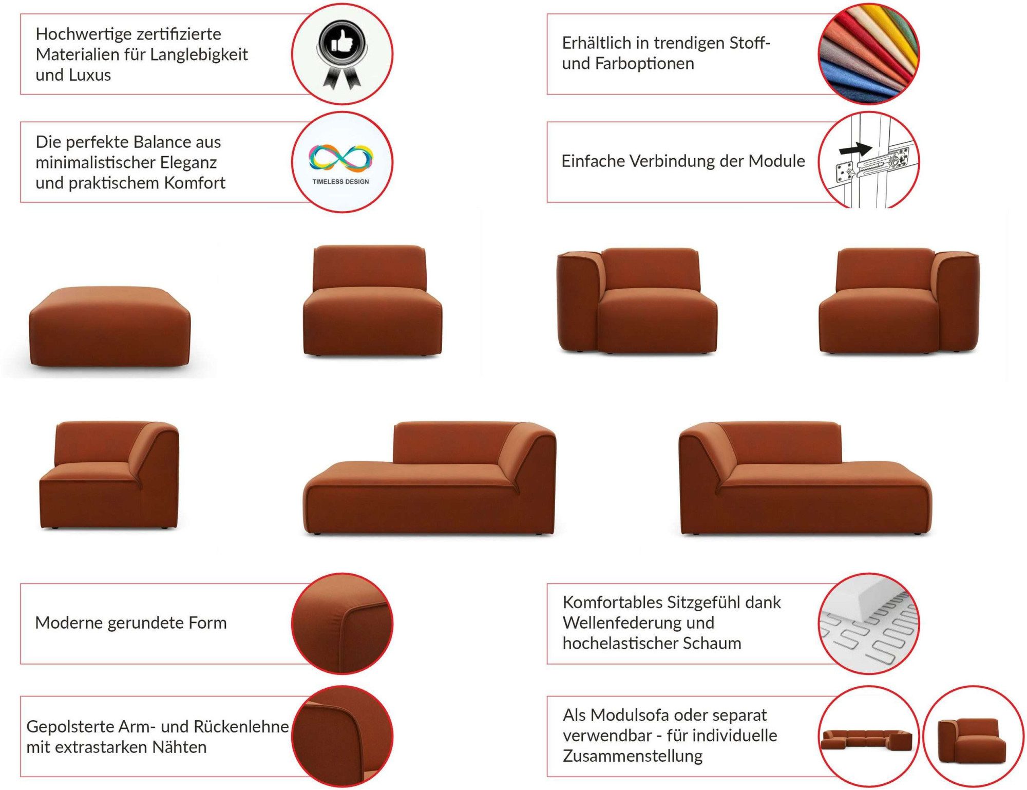 OTTO home Sessel Merid Sofa-Mittel-Element, Breite: 84 cm, als Modul oder separat verwendbar, für individuelle Zusammenstellung