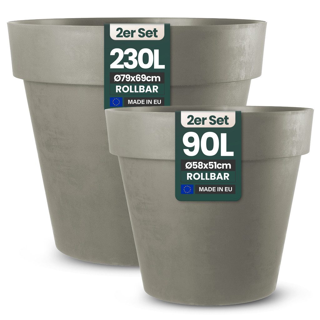 Pflanzkübel Set 'LIKE' XXL + XL - rollbar - aus Kunststoff - UV-beständig