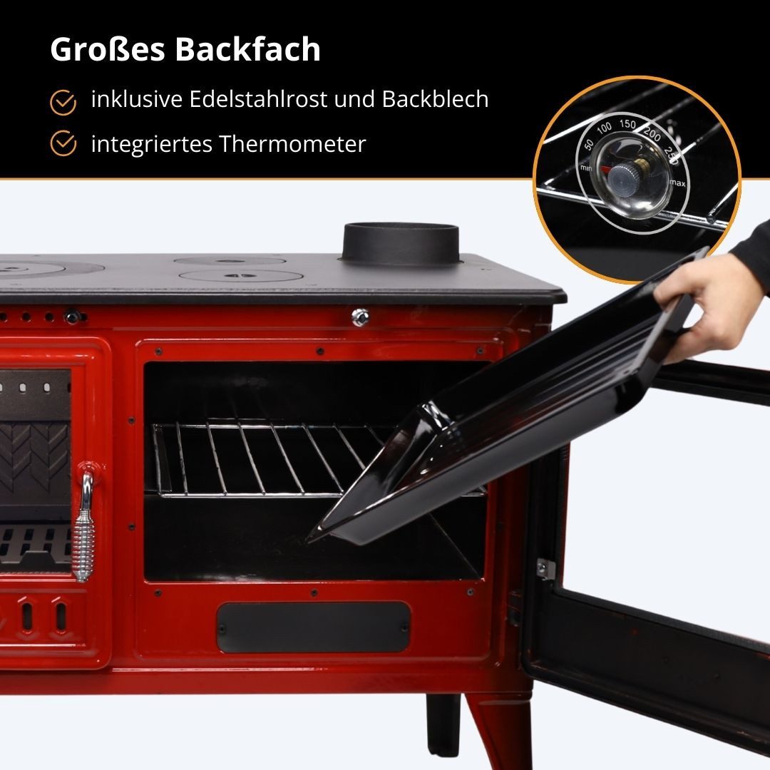 365 Kaminofen 365® Küchenherd Cook Lite rot emailliert 8,5 kW Gusseisen A+, 8,5 kW