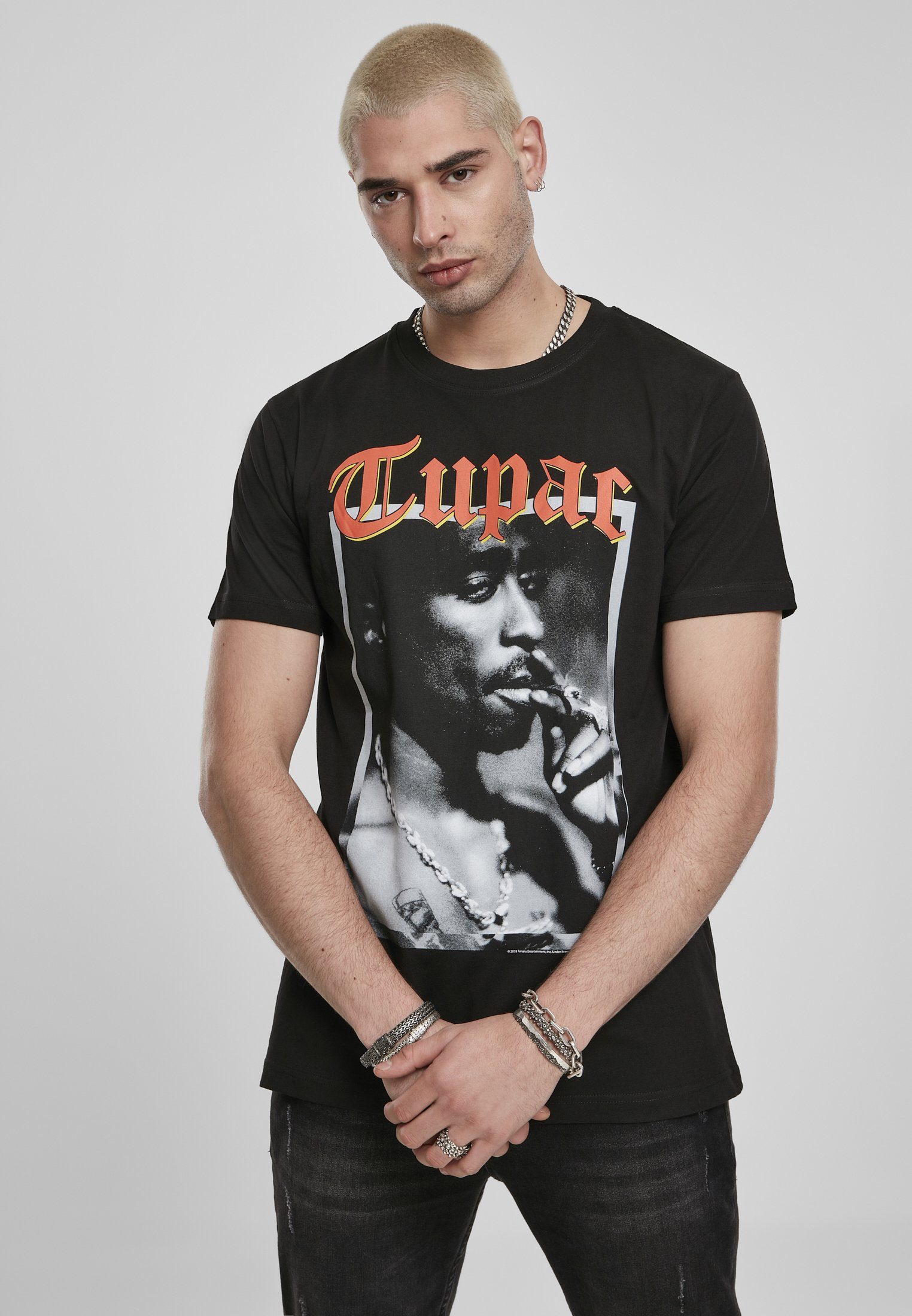 MisterTee T-Shirt Herren (1-tlg) Tee black Tupac Love California