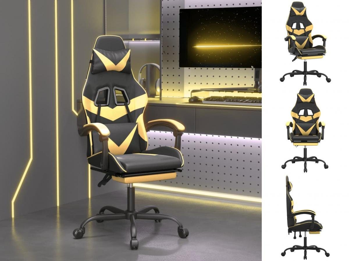 vidaXL Bürostuhl Gaming-Stuhl mit Golden Drehbar Schwarz Fußstütze Kunstleder