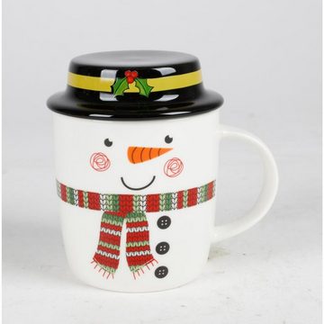 BURI Tasse Kaffeebecher aus Porzellan mit Weihnachtsmotiven & Deckel Tasse, Porzellan
